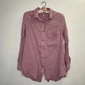 Free People No Limits Red Stripe Long Sleeve Button Up Size XS